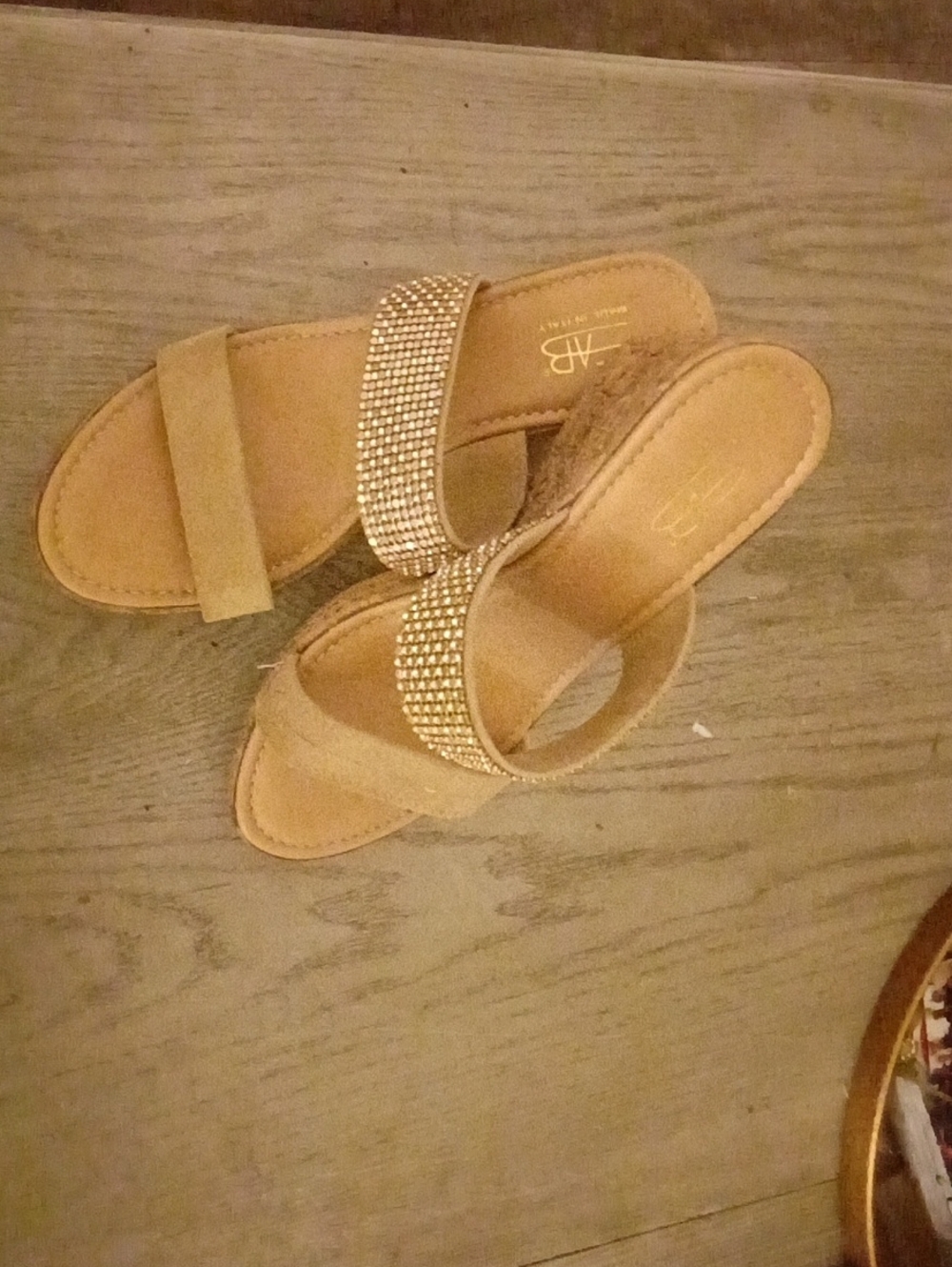 Embellished Tan Suede Slide Mules